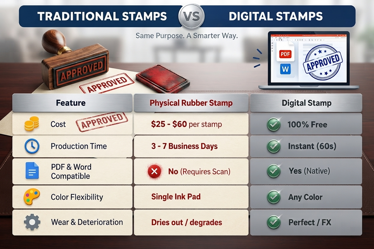 Traditional Physical Rubber Stamps vs Digital Online Stamps Comparison